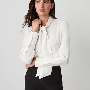 Ann Taylor Ivory tie neck blouse